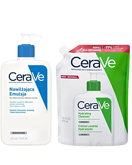 Cerave Zestaw: Nawilżająca emulsja 473ml + Emulsja do mycia Refill 473ml