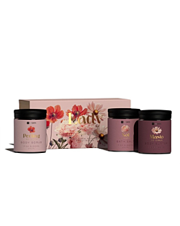 HiSkin Lady Flowers zestaw sól do kąpieli, 200ml + peeling do ciała, 200ml + masło do ciała, 200ml