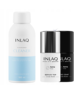 INLAQ Baza Hybrydowa, 6 ml + Top Hybrydowy Samoregenerujący, 6 ml + Cleaner, 100 ml