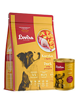 Lovira Karma dla psa Sucha kaczka 3 kg  + Mokra Puszka kaczka 400 g