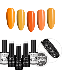 NTN Premium 5x5 g Lakier Hybrydowy Do Paznokci Dyniowe Halloween Jesień +  Allepaznokcie Pyłek Czarny Elegance
