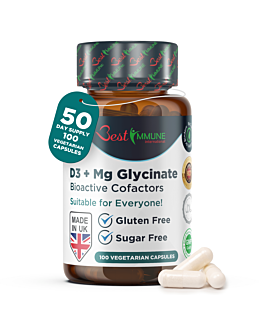 Best Immune Naturalna witamina D3 1000IU Glicynian magnezu 400mg Bioaktywne kofaktory Produkt najwyższej jakości Perfekcyjne proporcje 100 kapsułek Najwyższa biodostępność