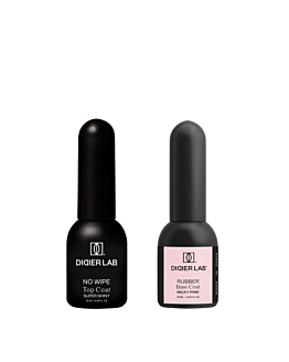 Didier Lab Zestaw: Kamuflująca baza kauczukowa Rubber Base Milky Pink + Top Coat No Wipe Super Shiny
