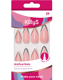 Killys Sztuczne paznokcie, Stiletto Silver Glitter French