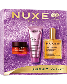 Nuxe Bestsellery Huile Prodigieuse: Huile Prodigieuse&reg; Suchy olejek do pielęgnacji 50 ml + R&ecirc;ve de Miel&reg; Odżywczy balsam do ust 15 g + Hair Prodigieux&reg; Szampon 30 ml