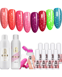 AlleLac Zestaw Flash Glitter 8x6 g Lakier Hybrydowy Do Paznokci + Cleaner + Remover + Dozownik
