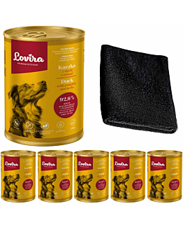 Lovira Karma Mokra Kaczka 2,4 kg + MIkrofibra do łapek Psów
