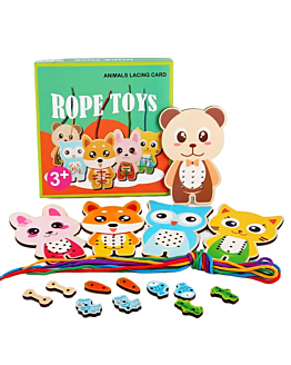 Habarri Puzzle drewniane Montessori - sznurówki - nauka wiązania Zwierzątka