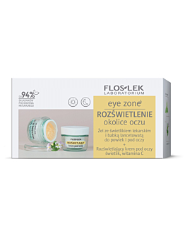 Floslek Eye Zone zestaw żel ze świetlikiem lekarskim i babką lancetowatą do powiek i pod oczy, 10g + rozświetlający krem pod oczy ze świetlikiem i witaminą C, 15ml
