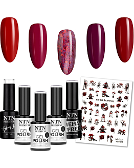 NTN Premium Zestaw 5 Lakierów Hybrydowych Bordowe Kolory Jesieni 5x5 g + Naklejki Halloween MS-C224