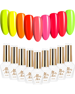 MollyNails Neons Zestaw 9 Lakierów Hybrydowych Do Paznokci 8g