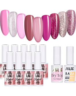 AlleLac Pinks2 Zestaw 9 Lakierów Hybrydowych Do Paznokci 6g Baza Top