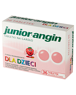 Junior-angin, Tabletki do ssania na gardło dla dzieci od 4. roku życia, Smak truskawkowy