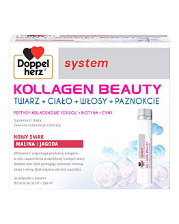 Doppelherz System Kollagen Beauty Smak Malina i Jagoda Płyn, 30 amp. po 25 ml