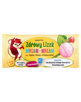 Zdrowy Lizak Mniam-Mniam, Z witaminą C i D na: ząbki, kości, odporność, Smak truskawkowy
