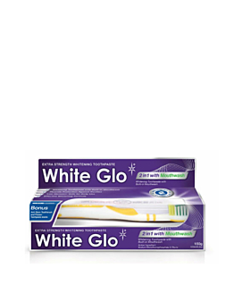 White Glo 2in1 Mouthwash wybielająca pasta z płynem do płukania ust, 100ml + szczoteczka do zębów
