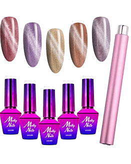 MollyNails Cat Eye Womanity Wiosenny Zestaw 5 Lakierów Hybrydowych Do Paznokci 8g Magnetyzer