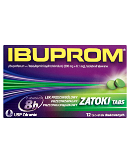 Ibuprom Zatoki Tabs tabletki drażowane 200mg+6,1mg 12 tabl.