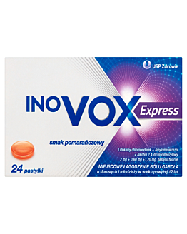 Inovox Express 2 mg + 0,6 mg +1,2 mg Smak pomarańczowy Pastylki twarde, 24 szt.