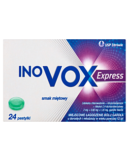 Inovox Express 2 mg + 0,6 mg +1,2 mg Smak miętowy Pastylki twarde, 24 szt.