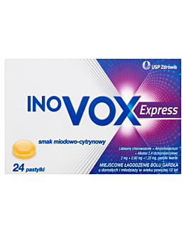 Inovox Express 2 mg + 0,6 mg +1,2 mg Pastylki twarde,  Smak miodowo-cytrynowy