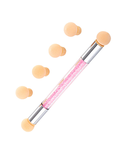Allepaznokcie Dwustronny Pędzel Gąbka Do Ombre i Nail Art z Cyrkoniami Różowy