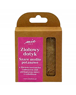 Miabox Ziołowy Dotyk Szare mydło potasowe z liściem karczocha i  dla skóry z widocznym cellulitem. Naturalna pielęgnacja skóry – prosto z natury