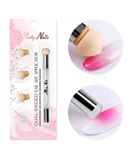 MollyNails Pędzel Dwustronny Gąbka Do Ombre I Zdobień Nail Art Biały
