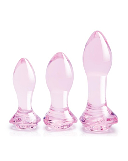 Dream Toys Glaze Glass Rosebud Anal Training Set zestaw trzech korków analnych Pink