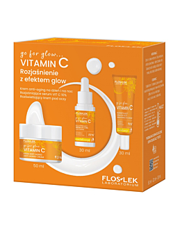 Floslek go for glow…VITAMIN C Rozjaśnienie z efektem glow zestaw krem anti-aging na dzień i na noc, 50ml + rozjaśniające serum Vit C 10%, 30ml + rozświetlający krem pod oczy, 30ml