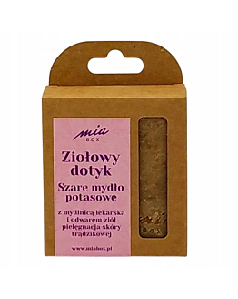 Miabox Ziołowy Dotyk Szare mydło potasowe z mydlnicą lekarską i  dla skóry trądzikowej. Mydło Naturalne z Ziołami – Potasowe, Bez SLS, Kostka EKO