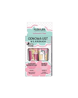 Floslek Vege Lip Care zestaw odnowa ust w 2 krokach cukrowy scrub nastrojowy wiśniowy + maska do ust cytrynowa odnowa 2x14g