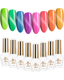 MollyNails Cat Eye Pastel Zestaw 8 Lakierów Hybrydowych Do Paznokci 8g