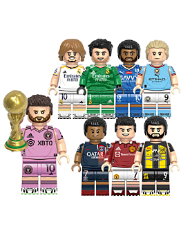 Habarri Piłkarska Klasa NEW - Piłkarzyki Benzema Haaland Modric Mbappe Messi Ronaldo Neymar Courtois - figurki klocki, 8 szt.