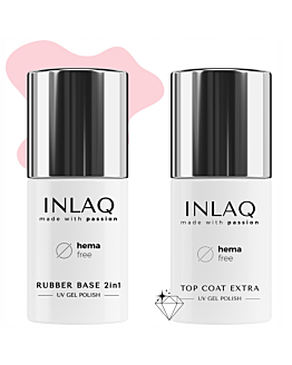 INLAQ Baza Kauczukowa Hybrydowa, 6 ml + Top Hybrydowy Nabłyszczający, 6 ml