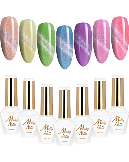 MollyNails Cat Eye Crystal Water Zestaw 7 Lakierów Hybrydowych Do Paznokci 8g