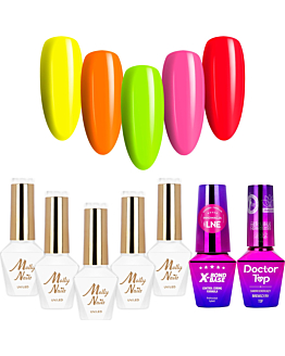 MollyNails Skittle Nails Zestaw 7w1 Do Paznokci Baza Top