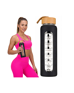 Peterson szklana butelka na wodę 960ml motywacyjna czarna