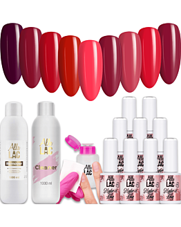 AlleLac Zestaw Reds 9x6 g Lakier Hybrydowy Do Paznokci + Cleaner + Remover + Dozownik
