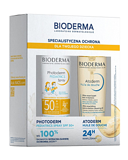 Bioderma Zestaw dermokosmetyków: Photoderm Pediatric Spray ochronny SPF 50+ 200 ml + Atoderm Olejek do mycia 200 ml