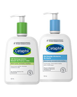 Cetaphil Zestaw kosmetyków: EM Emulsja Micelarna, 500 ml+ MD Dermoprotektor Balsam do twarzy i ciała, 500 ml
