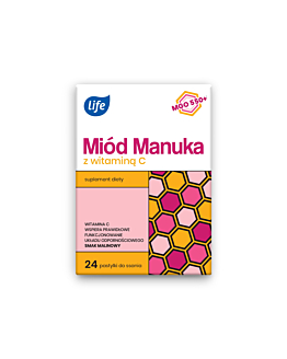 Life Miód Manuka z Witaminą C Malinowy, pastylki do ssania 24 szt.