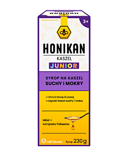 Honikan Kaszel Junior, Syrop na kaszel suchy i mokry, Dla dzieci powyżej 3. roku życia i dorosłych