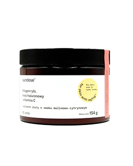 Sundose For Skin Anti-Aging Kolagen Rybi Kwas Hialuronowy i Wit C. smak malina-cytryna, proszek 154 g