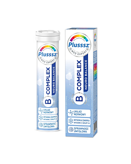 Plusssz  B-Complex Neuro Balance, tabletki musujące smak pomarańcza & brzoskwinia, 20 szt.
