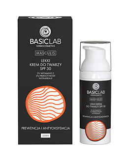 BasicLab Masculis Lekki krem do twarzy SPF30 3% wit. C, 2% prebiotyków, wit. E