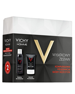 Vichy Homme Zestaw prezentowy, Balsam do skóry wrażliwej + Pianka do golenia