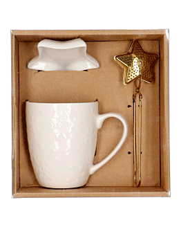 Incood Zestaw do herbaty (Kubek porcelanowy 340ml + Podstawka + Zaparzacz)