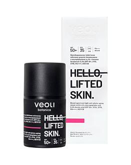 Veoli Botanica Hello, Lifted Skin Szerokopasmowy lekki krem ochronny przeciw fotostarzeniu, SPF50+