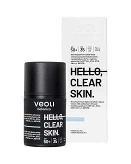 Veoli Botanica Hello, Clear Skin Crema Protettiva Leggera ad Ampio Spettro contro l'Invecchiamento Cutaneo da Fotoesposizione, SPF50+
